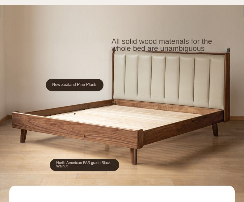 Black Walnut Solid Wood leather Simple High Soft Back Bed