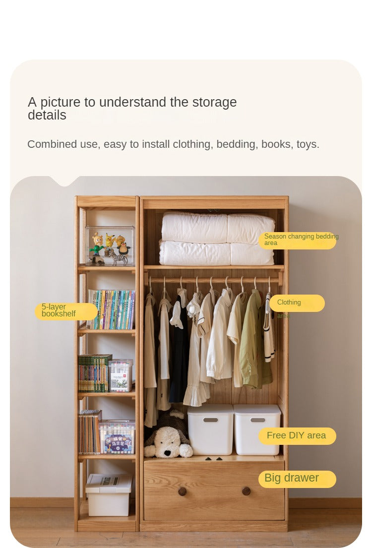 Oak Solid Wood Multi-functional Kids Wardrobe