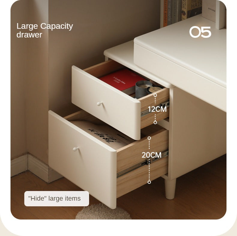 Rubberwood Solid Wood Retractable Desk and Bookshelf