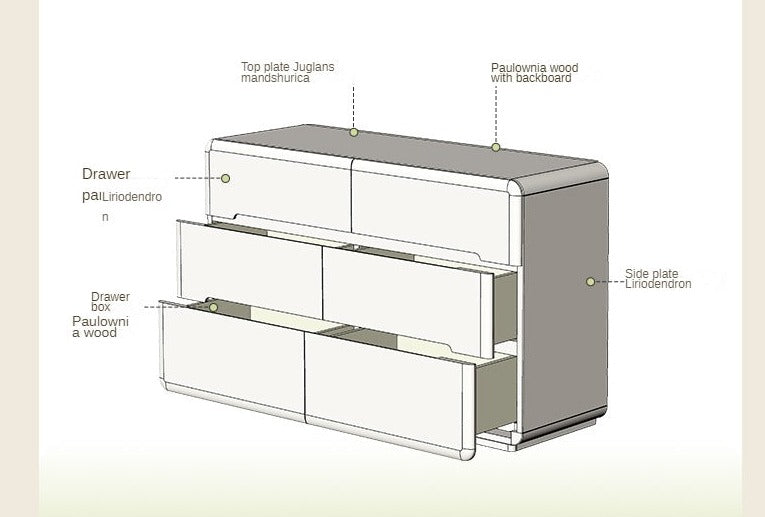 Poplar, Solid Rubberwood Storage Cream Drawer Dresser