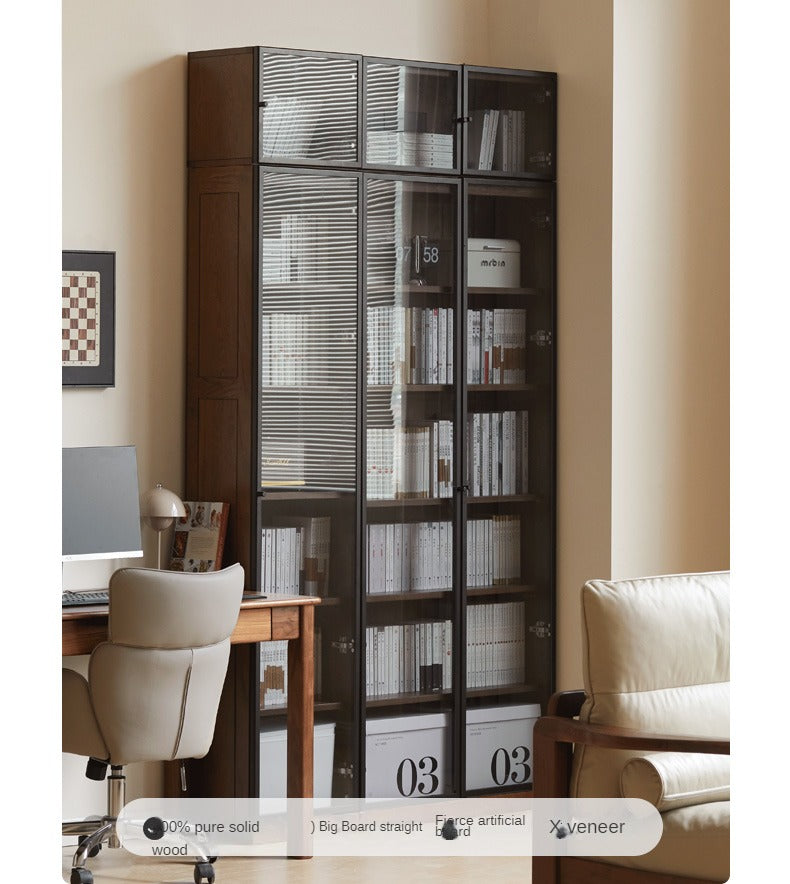 Solid Rubberwood, Oak Solid Wood Bookcase Modern With Glass Door
