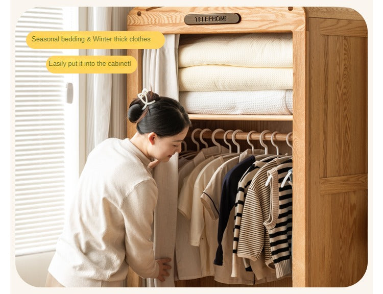Oak Solid Wood, Solid Rubberwood Kids's Simple Wardrobe