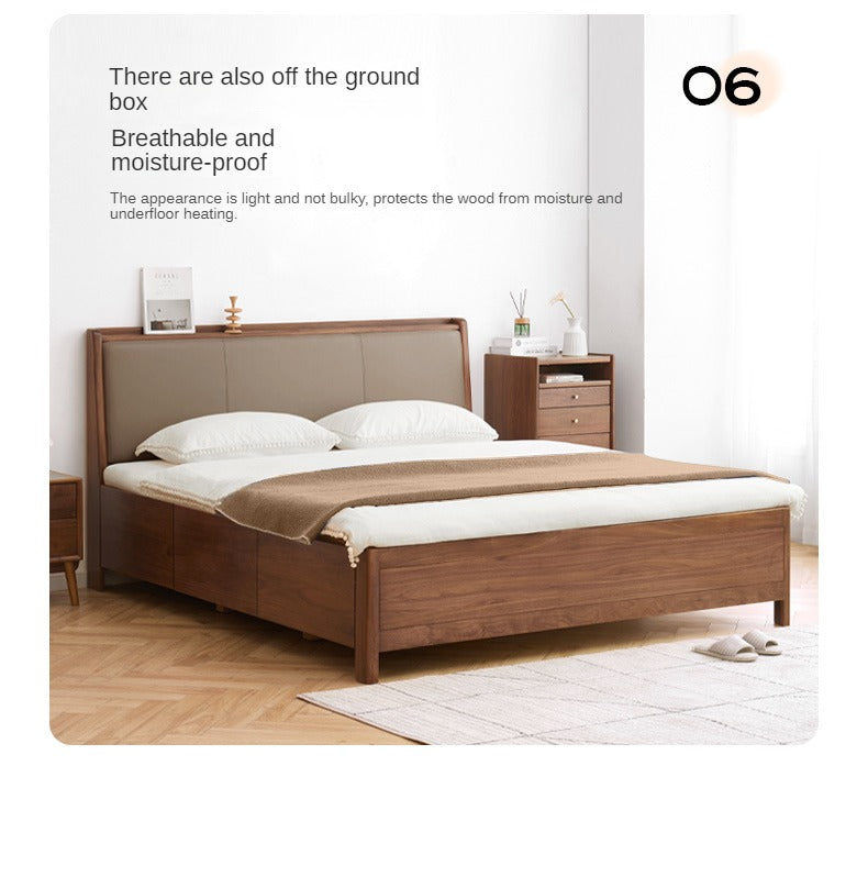 Black Walnut Solid Wood leather soft Drawer Box Bed Nordic