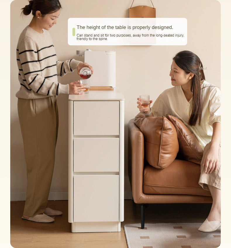 Poplar Solid Wood Partition Dining Cabinet, White Cream Rock Board