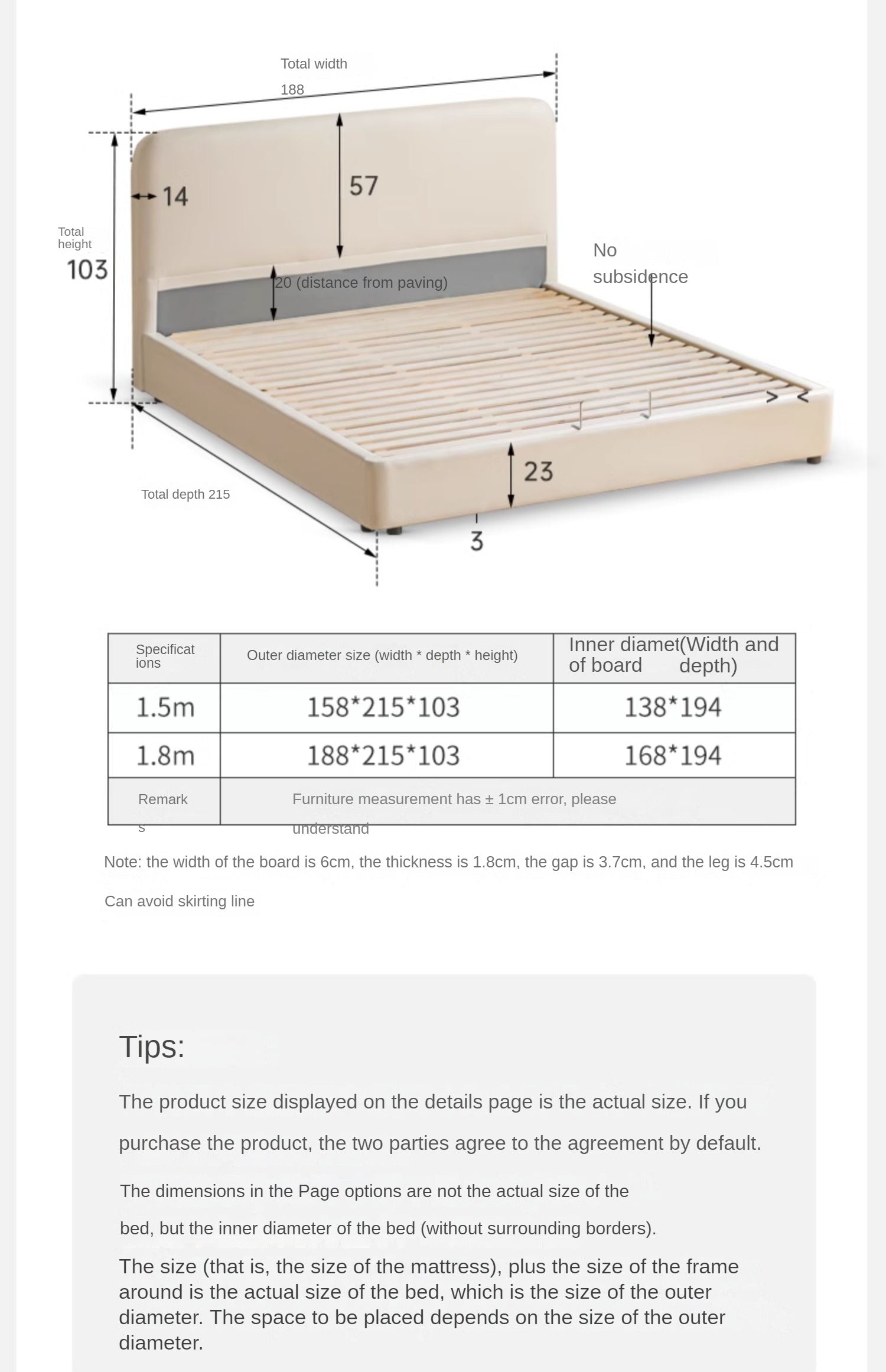 Fabric Cream Soft Minimalist Bed