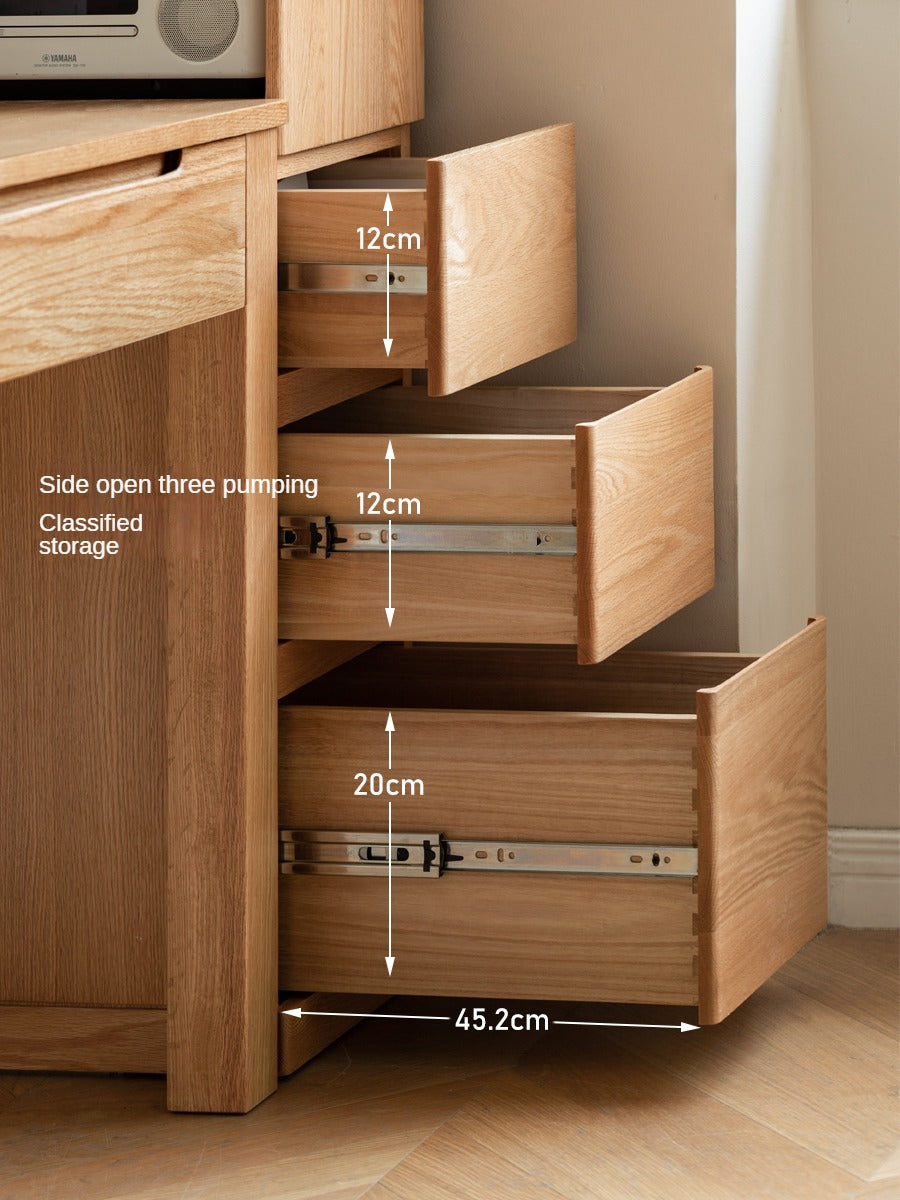 Rubberwood, Oak Solid Wood Bookcase, Floor-Standing Storage Cabinet