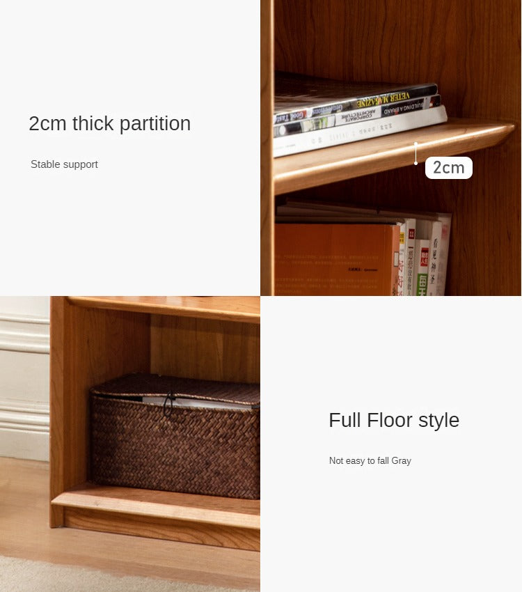 Cherry Wood Combination Bookcase Floor Shelf Glass Door Bookcase