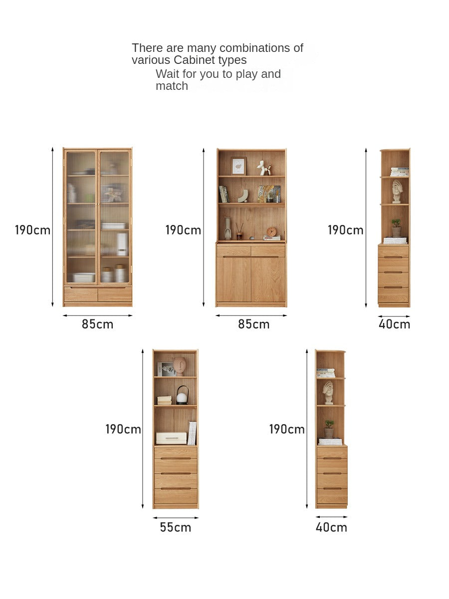 Oak Solid Wood Bookcase Free Combination Floor-to-ceiling Bookshelf