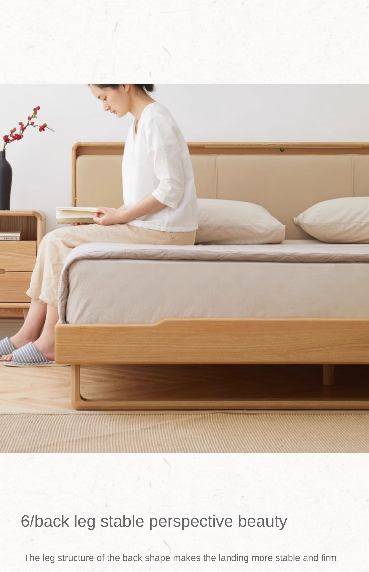 Ash Solid Wood Soft Back Bed Nordic Modern