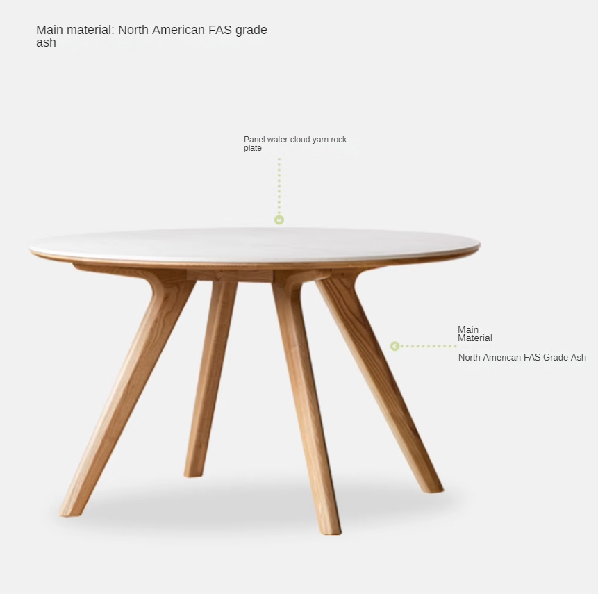 Ash Solid Wood Modern Rock Round Table.