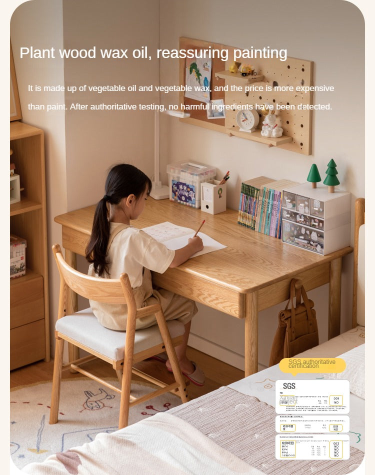 Oak, Beech Solid Wood Children's Ctudy Desk Bookshelf Integrated