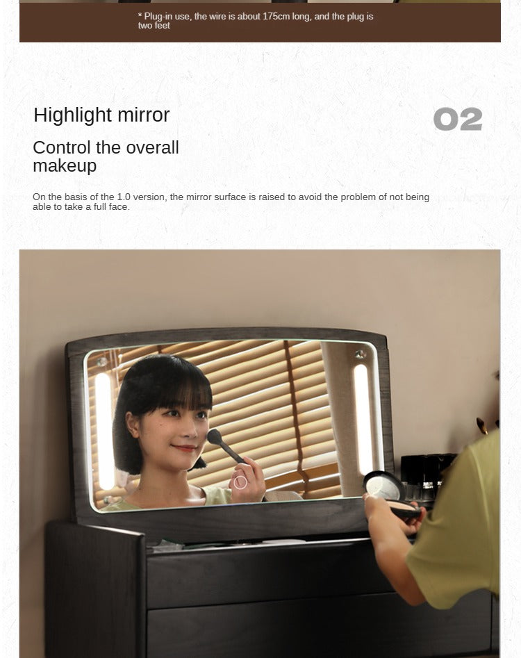 Oak Solid Wood Black Makeup Table Mirror LED Touch.