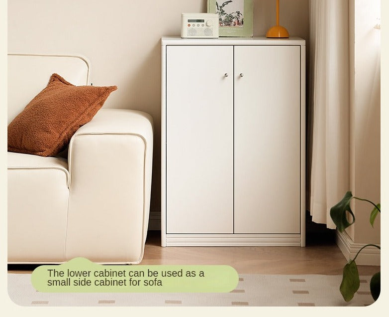 Poplar Solid Wooden Bookcase Cream White Free Combination Glass Door Display Cabinet