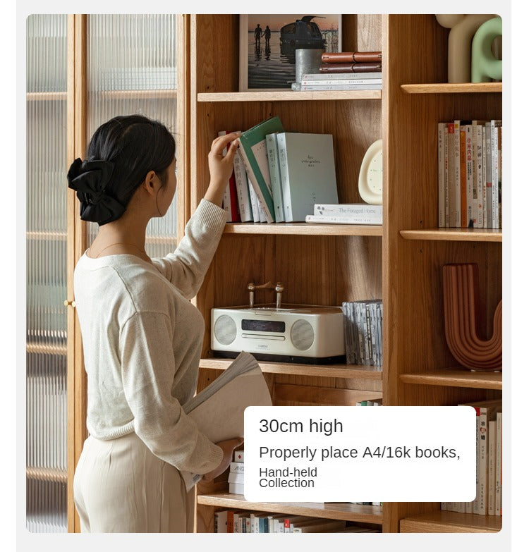 Oak Solid Wood Nordic Style Bookshelf with Floor Storage Cabinet
