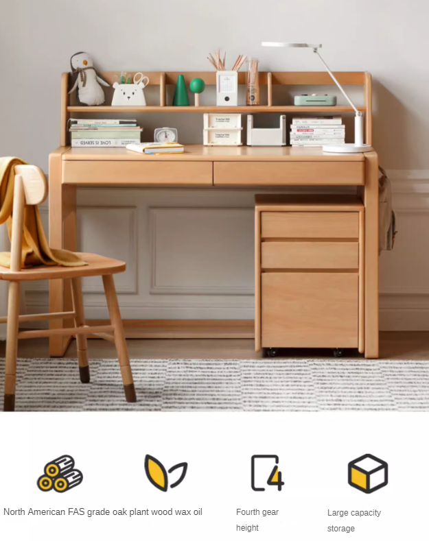 Oak Children's Modern Study Table Can Be Raised and Lowered