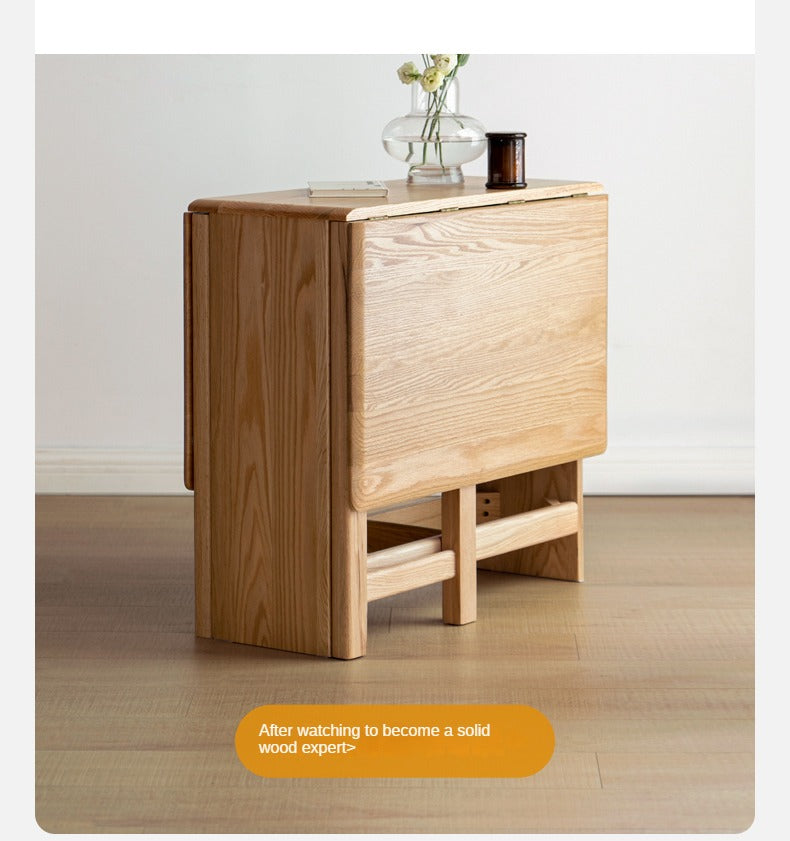 Oak Solid Wood Folding Table, Retractable Dining Table
