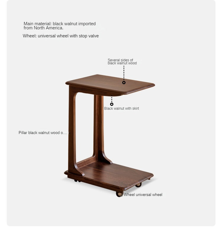 Black Walnut Solid Wood Mobile Side Table
