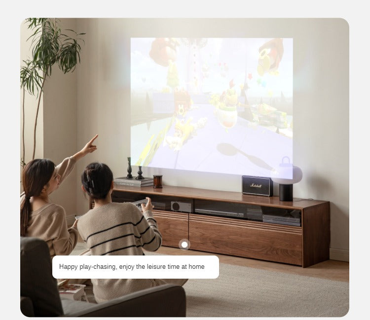 Black Walnut, Oak Solid Wood TV Cabinet LED Light Floor Cabinet.