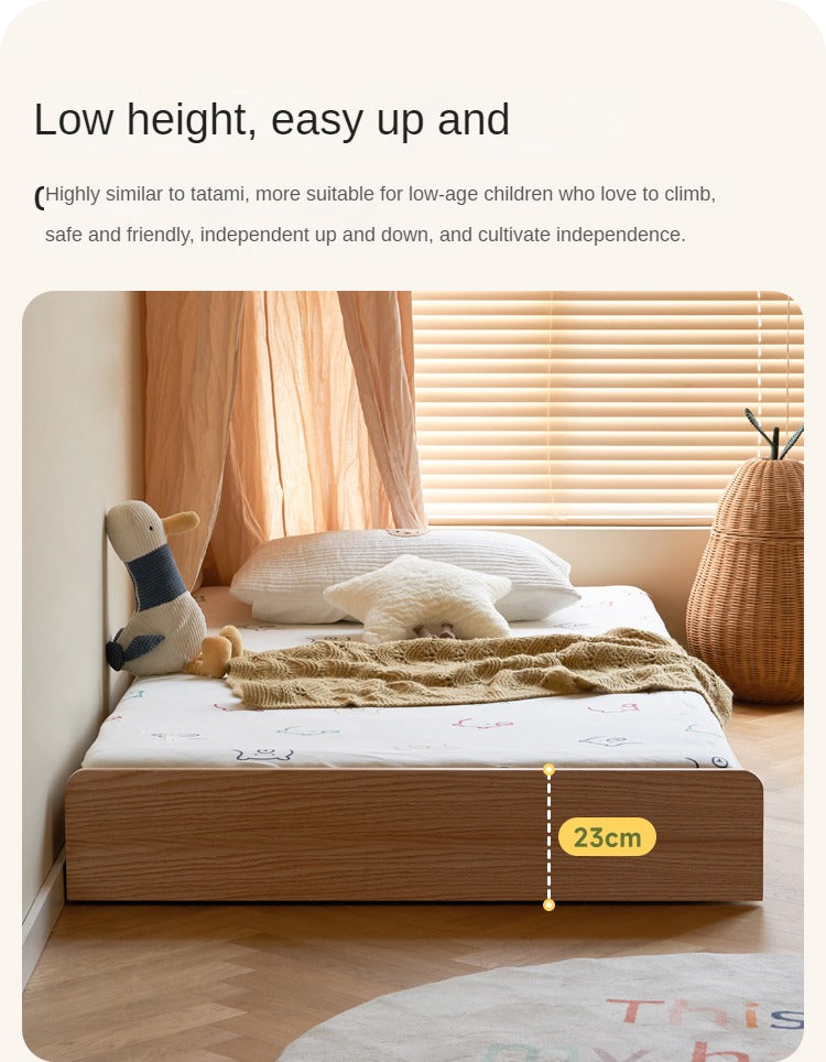 Oak, Beech solid wood floor bed with pulley toddler bed<