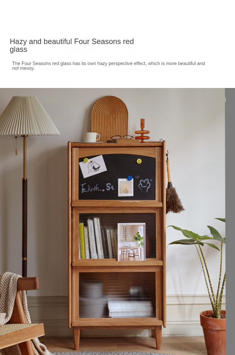 Cherry, Oak Solid Wood Japanese Flip Glass Door Bookcase