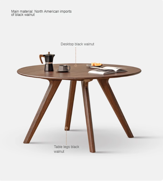 Black Walnut Solid Wood Retro Round Dining Table