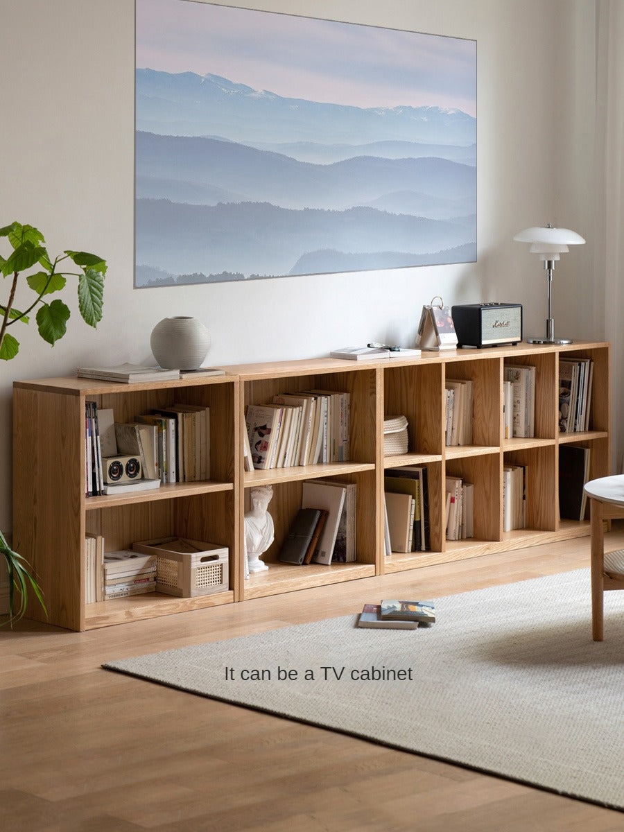 Black Walnut, Oak Solid Wood Low Bookcase, Modern Modular Storage Shelf Cabinet