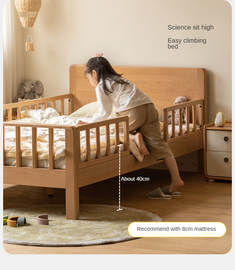 Beech Solid Wood Children's Bed for Boys and Girls Spliced Bed with Guardrail<