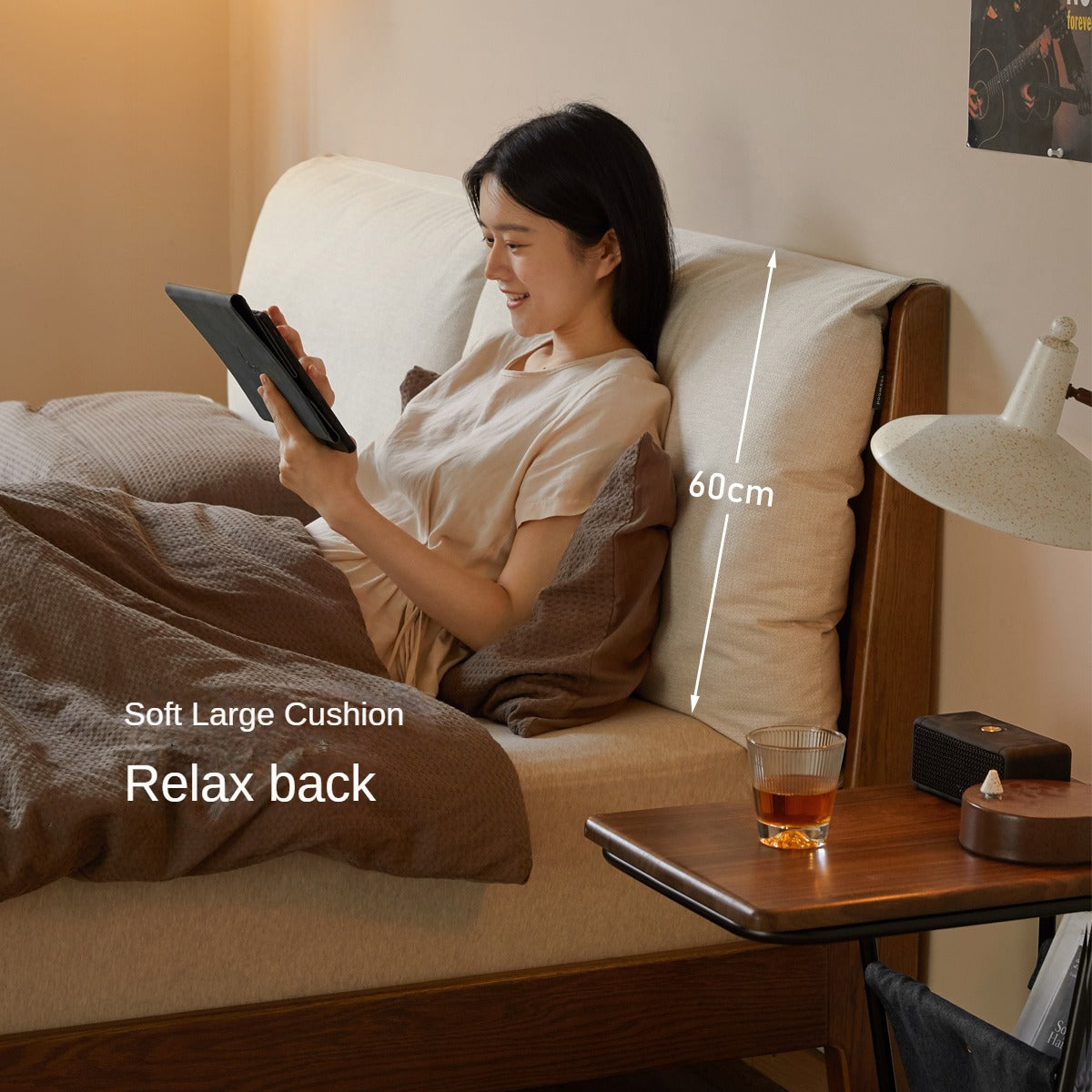 Oak Solid Wood Fabric Soft Bed