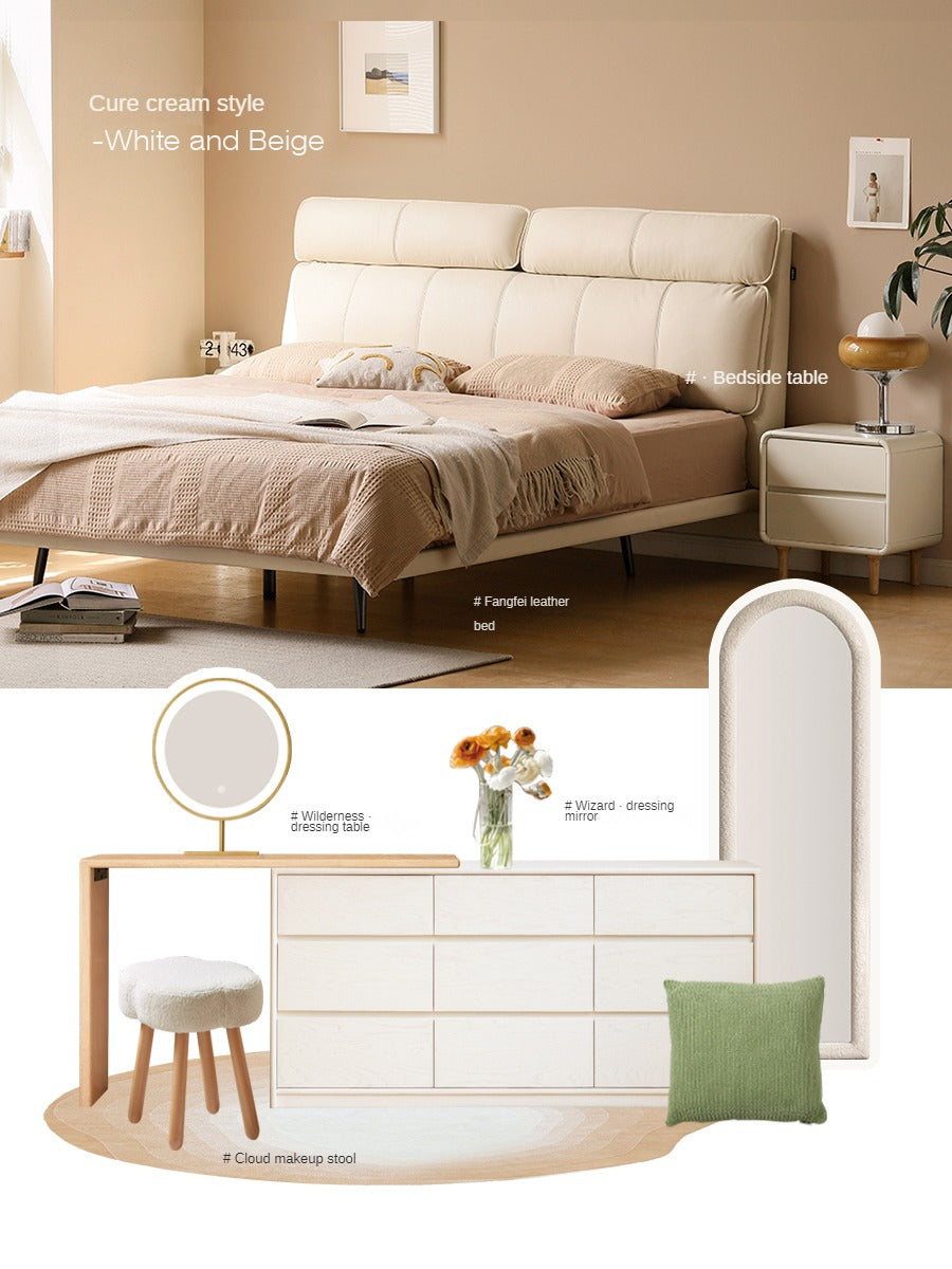 Genuine Leather Bed Milk Suspended Bed Head Layer Cowhide Wedding Bed