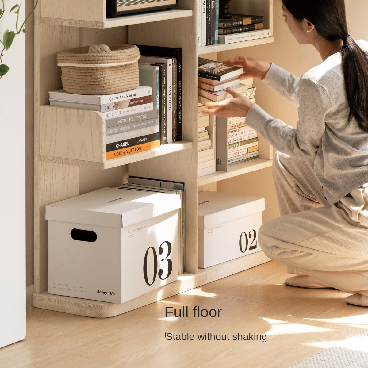 Oak Solid Wood Floor to Floor Cream Cactus Shelf Corner Bookcase Display<