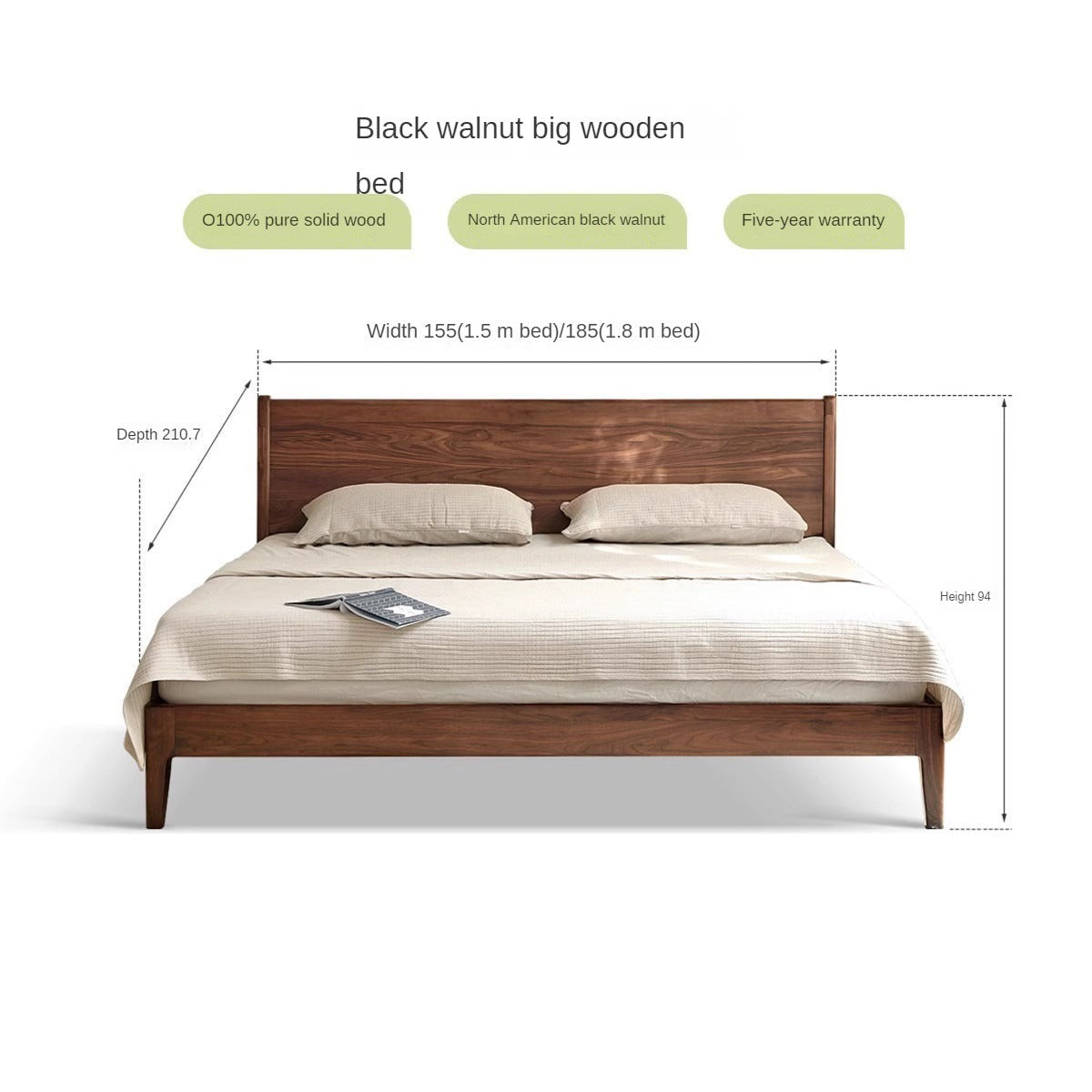 Black Walnut Solid Wood Bed