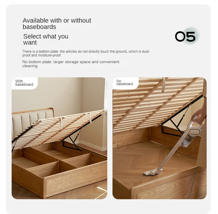 Ash Solid Wood Genuine Leather, Technical Cloth Box Storage Bed