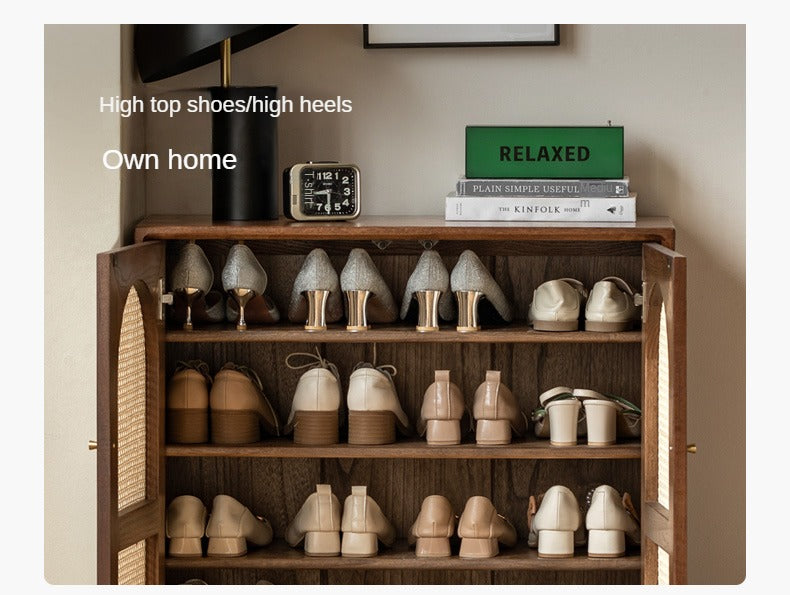 Oak Solid Wood Rattan Wall-Mounted Shoe Cabinet