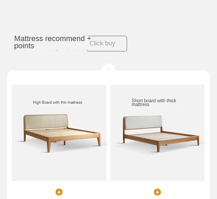 Oak Solid wood bed modern Genuine leather,Technology cloth, Fabric"