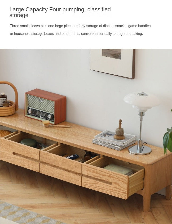 Oak Solid Wood Four-drawer TV Stand.