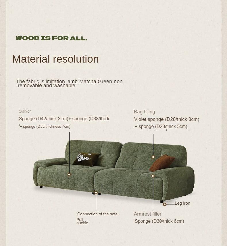 Fabric Sofa Retro High Back Four-Person Straight Sofa