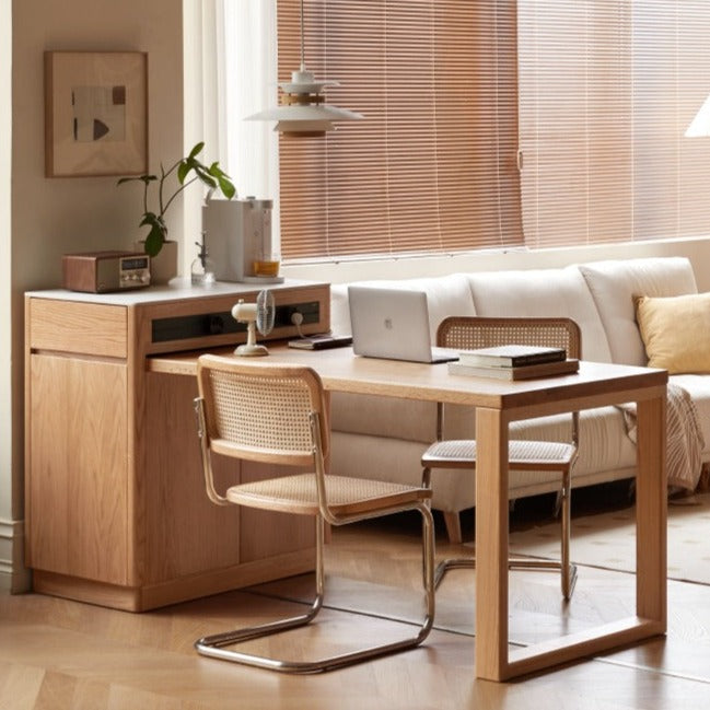 Oak Solid Wood Telescopic Island Rock Plate Dining Table