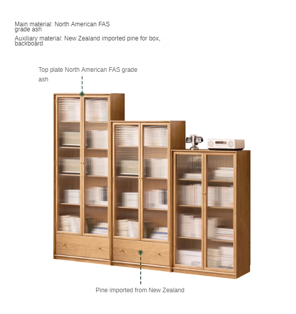 Ash solid wood modern glass floor cabinet.