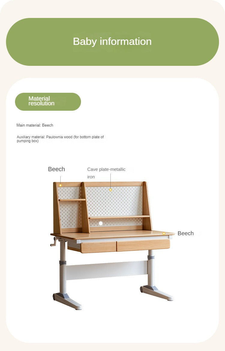Beech Solid Wood Study Kids Lift Table