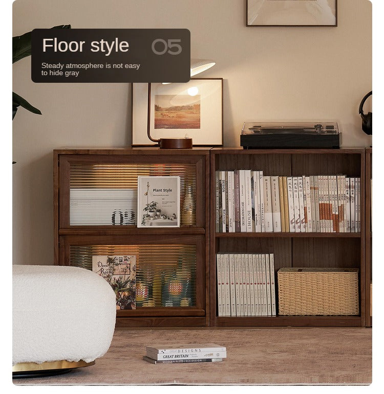 Black Walnut, Rubberwood Solid Wood Low Bookshelf Combination Floor-Standing Cabinet