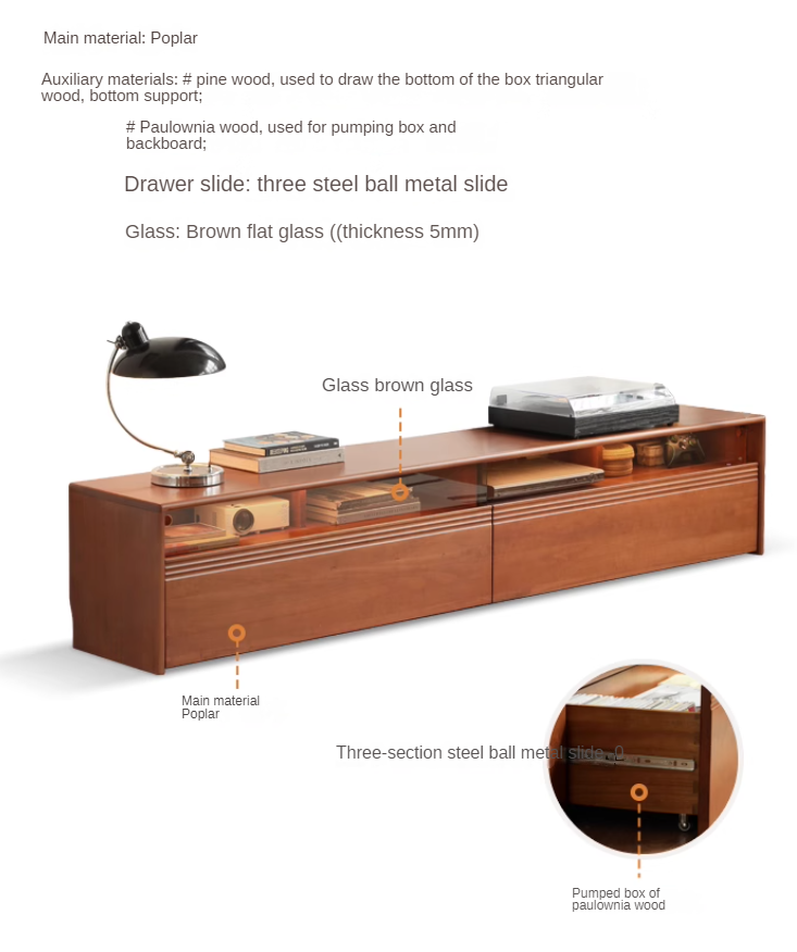 Poplar Solid Wood Retro Floor-Standing Medieval Style TV Cabinet.