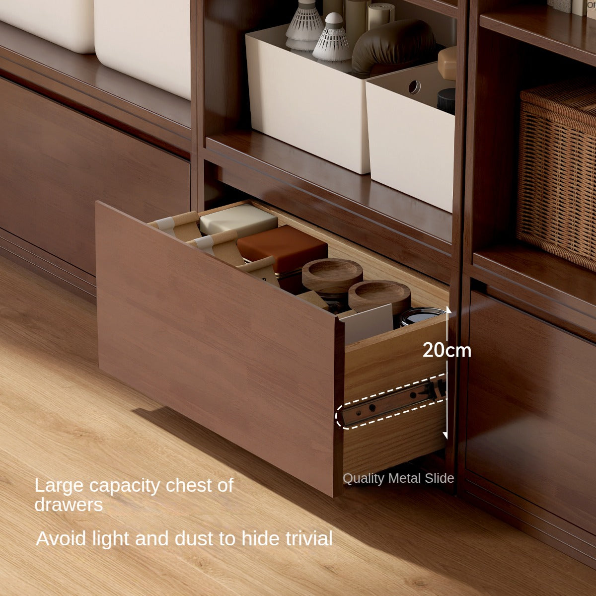 Rubber solid wood bookshelf floor rack storage cabinet.