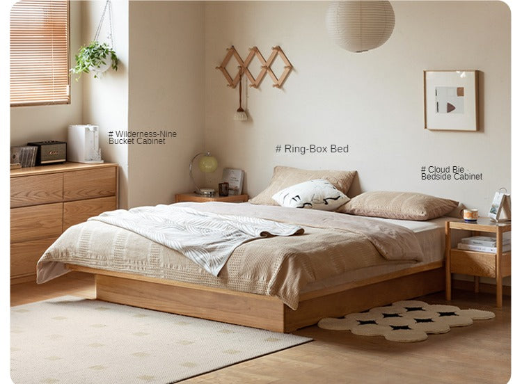 OAK Solid Wood platform bed, headboard-free bed Suspended Bed