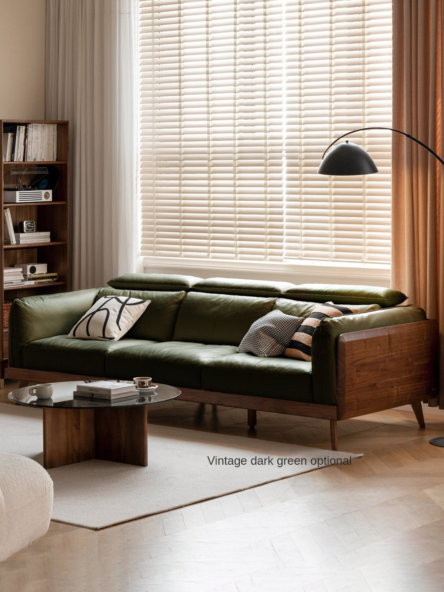 Black Walnut, Ash Solid Wood Genuine Leather Down Sofa.