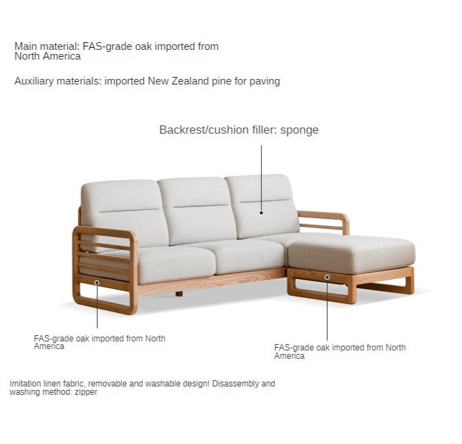 Oak Wood Fabric Sofa String-style Bbackrest.