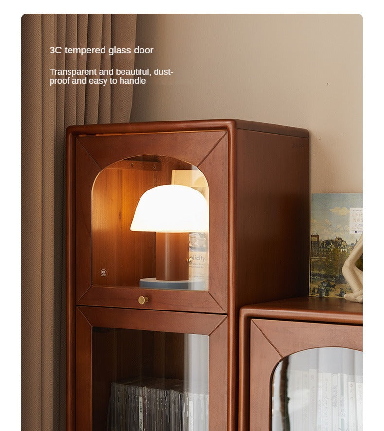 Poplar Solid Wood French Retro Glass Flip Door Bookcase