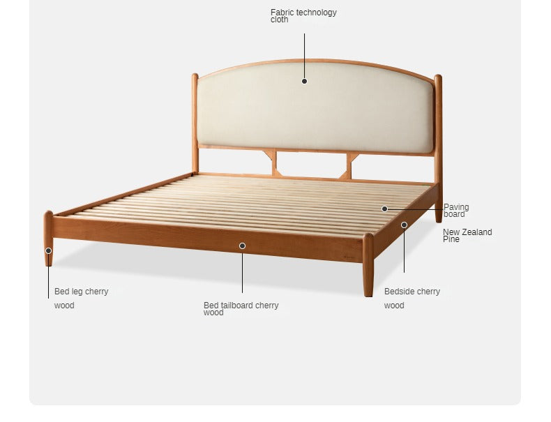 Cherry Solid Wood Bed Technology Сloth Cream Style
