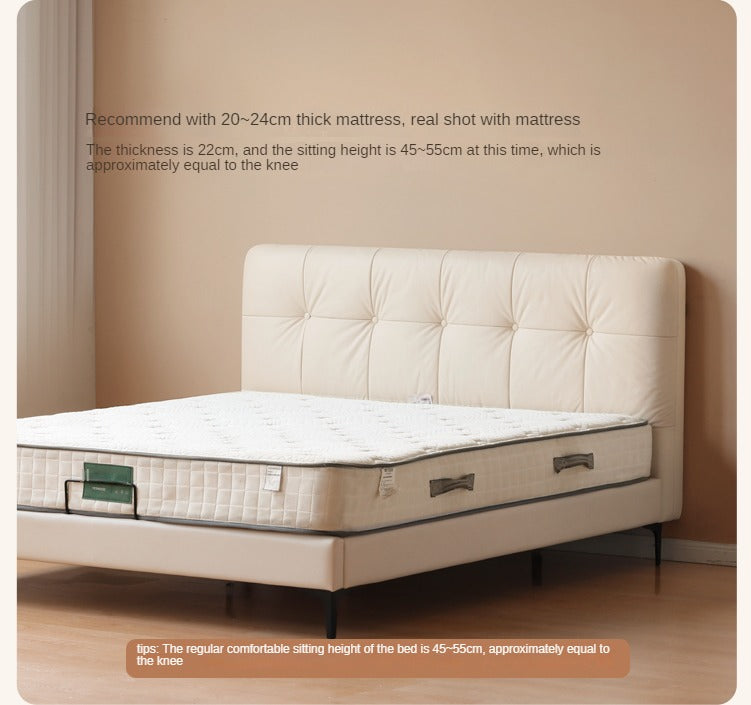 Genuine Leather Light Luxury Bed, Cream Style
