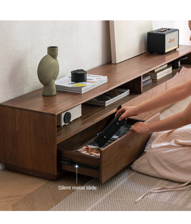 Black Walnut, Ash Solid Wood Large Capacity Floor TV Table.