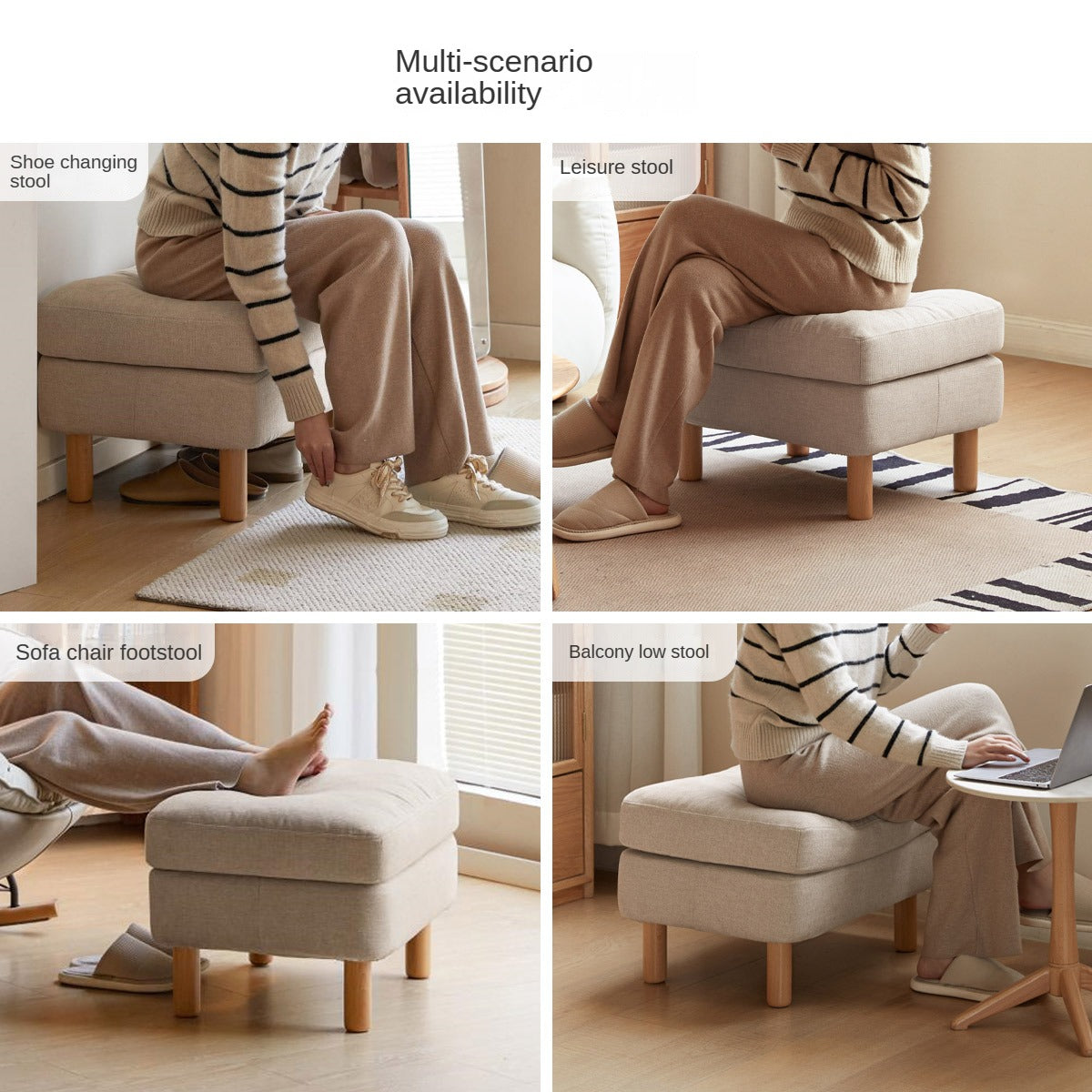 Beech Solid Wood Fabric Footstool